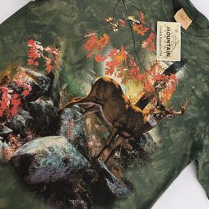 Vintage 1999 The Mountain Deer T Shirt Mens Large Green Tie Dye Maine Y2K